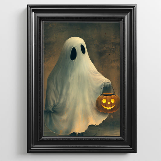 Ghost Holding Jack O Lantern, Halloween Poster, Unframed